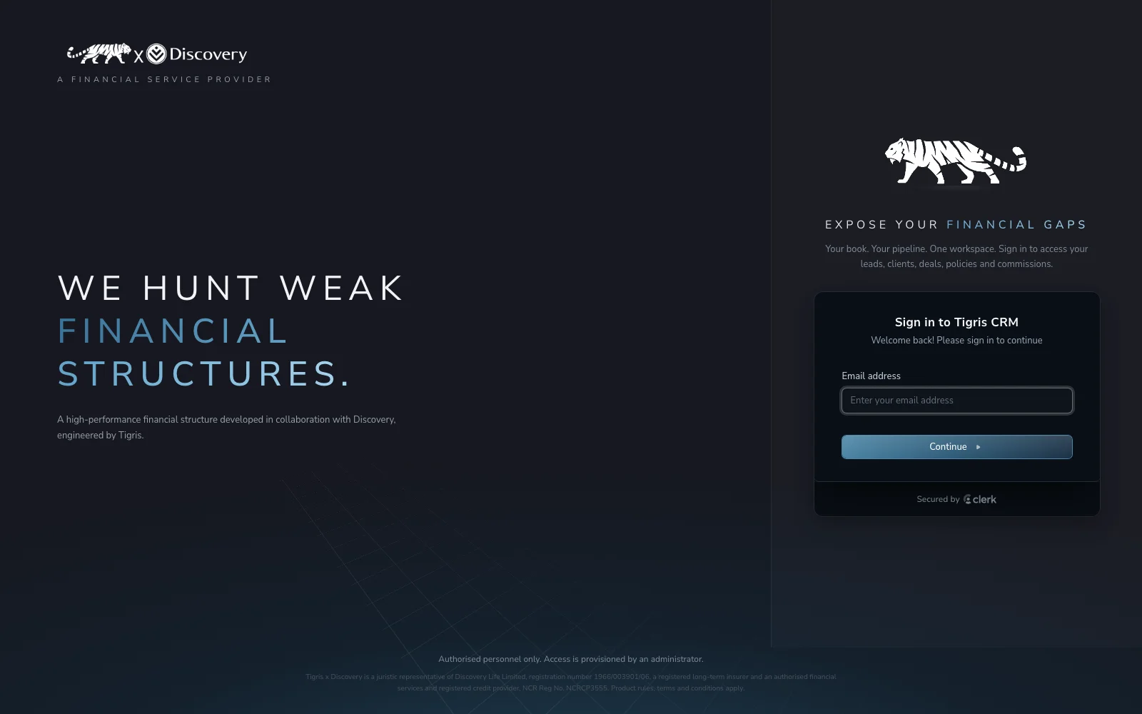 Tigris CRM interface
